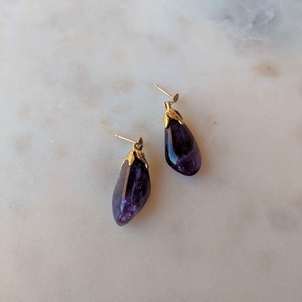 Vintage 24k Gold and Amethyst Dangle Earrings